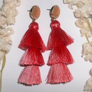 Sugarfix Tassel Earrings Set Statement Peach Coral Gold Rhinestone Drop A351